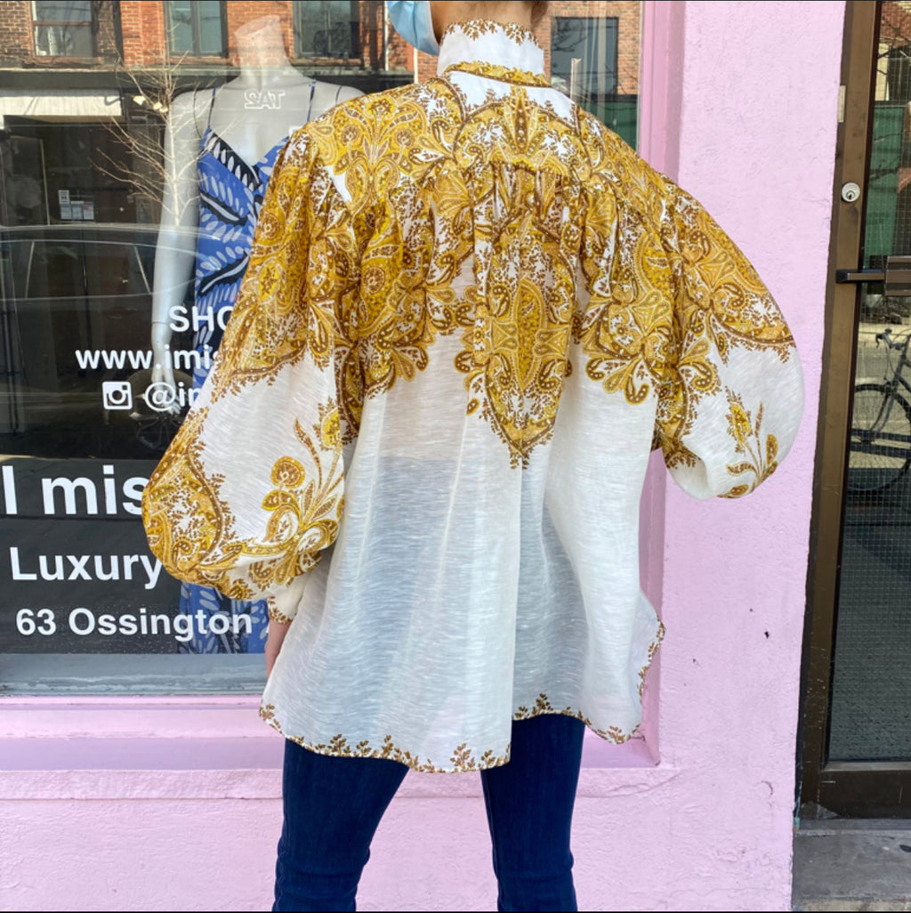 Zimmermann Yellow Paisley Zippy Billow Blouse Top - S
