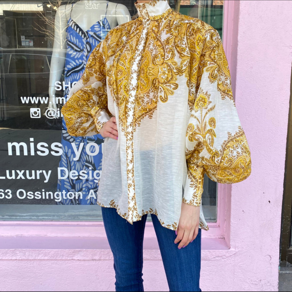 Zimmermann Yellow Paisley Zippy Billow Blouse Top - S