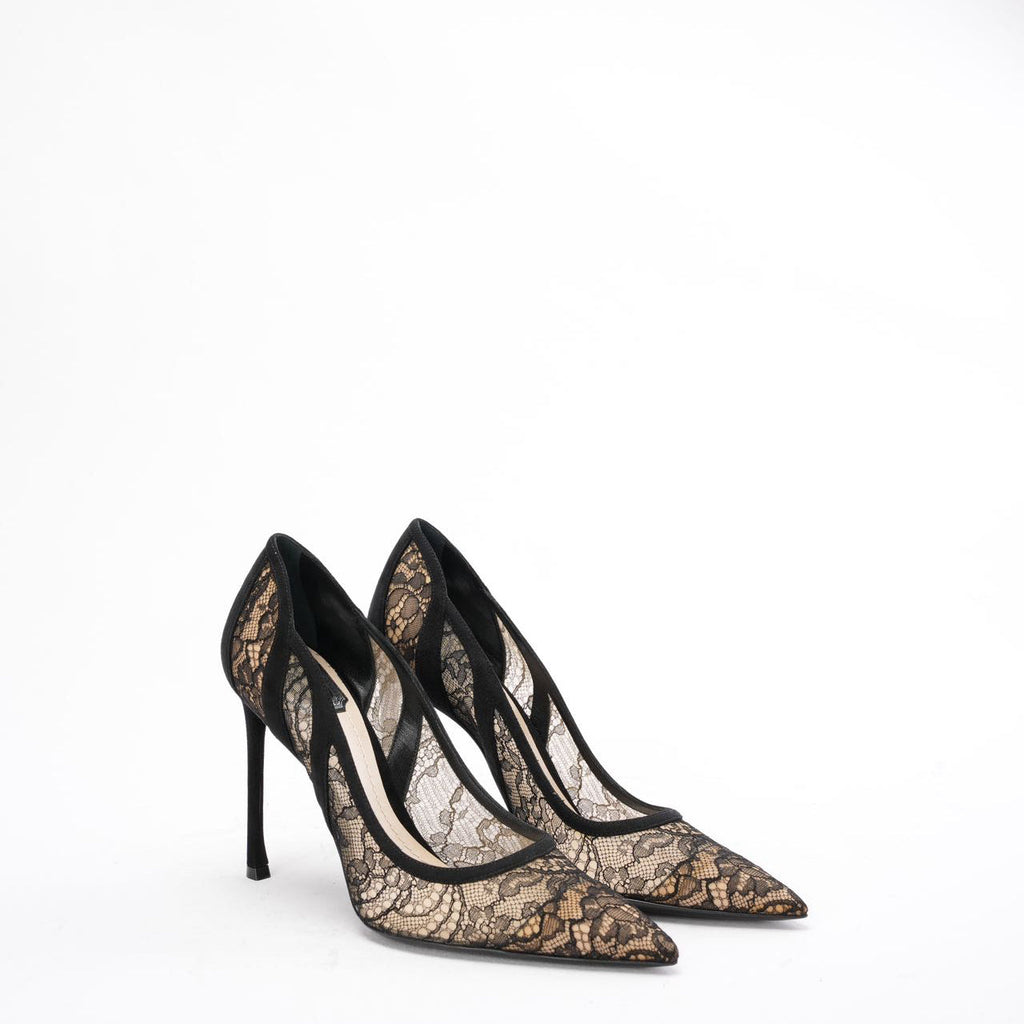 Dior Black Lace and Suede Pointed Toe Pumps Size 38.5