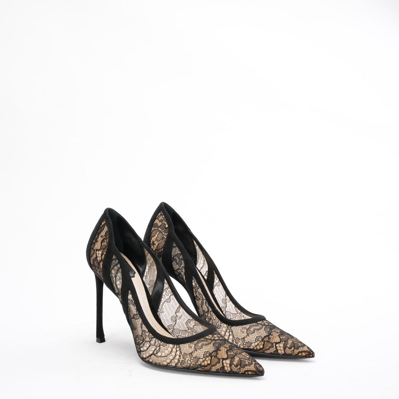 Dior Black Lace and Suede Pointed Toe Pumps Size 38.5