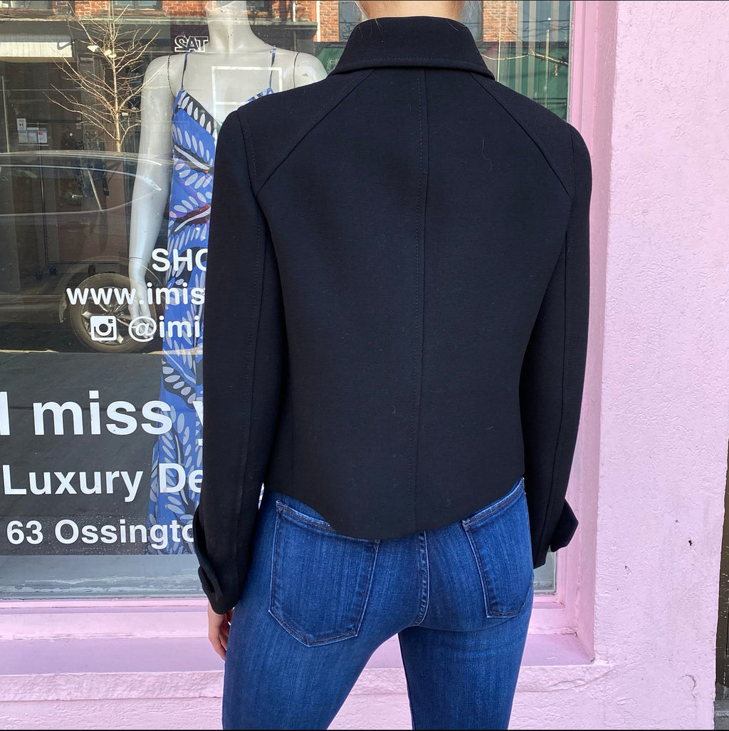 Prada Black Wool Crop Jacket with Button Detail - IT42 / 6