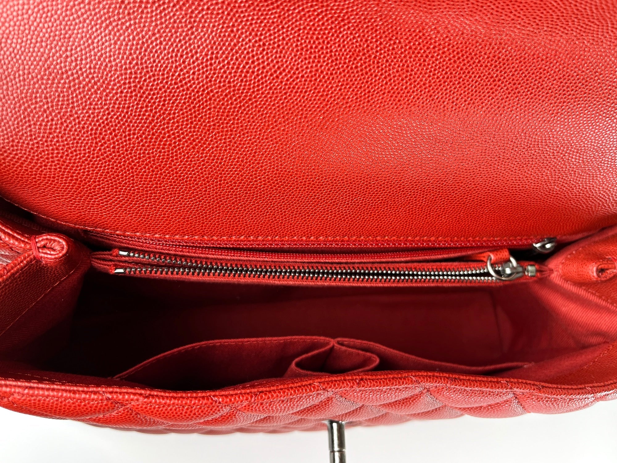 CHANEL Red Medium Coco Handle Top Handle Quilted Caviar Leather Bag