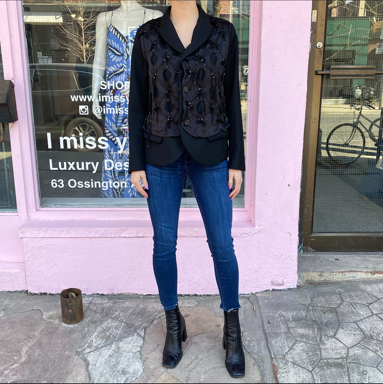 Noir Kei Ninomiya Black Lace Up Detail Jacket - M