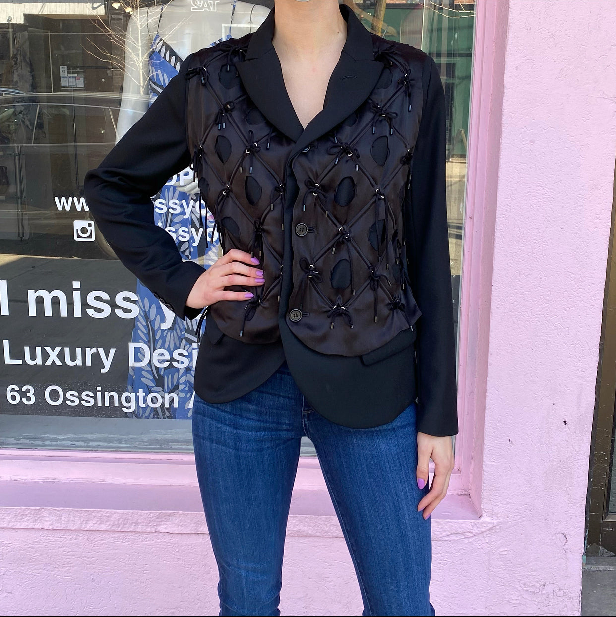 Noir Kei Ninomiya Black Lace Up Detail Jacket - M