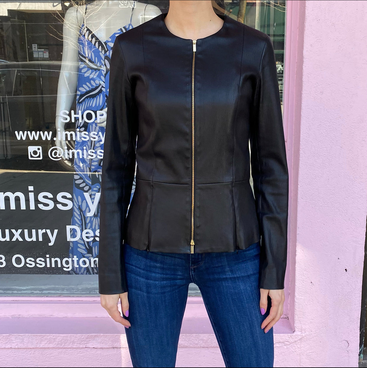 The Row Black Anasta Stretch Lambskin Zip Jacket - USA 6