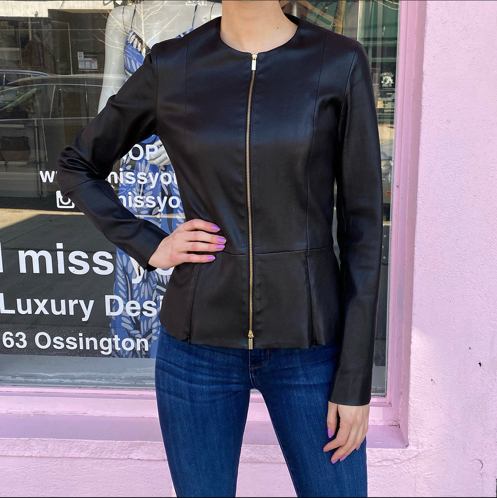 The Row Black Anasta Stretch Lambskin Zip Jacket - USA 6