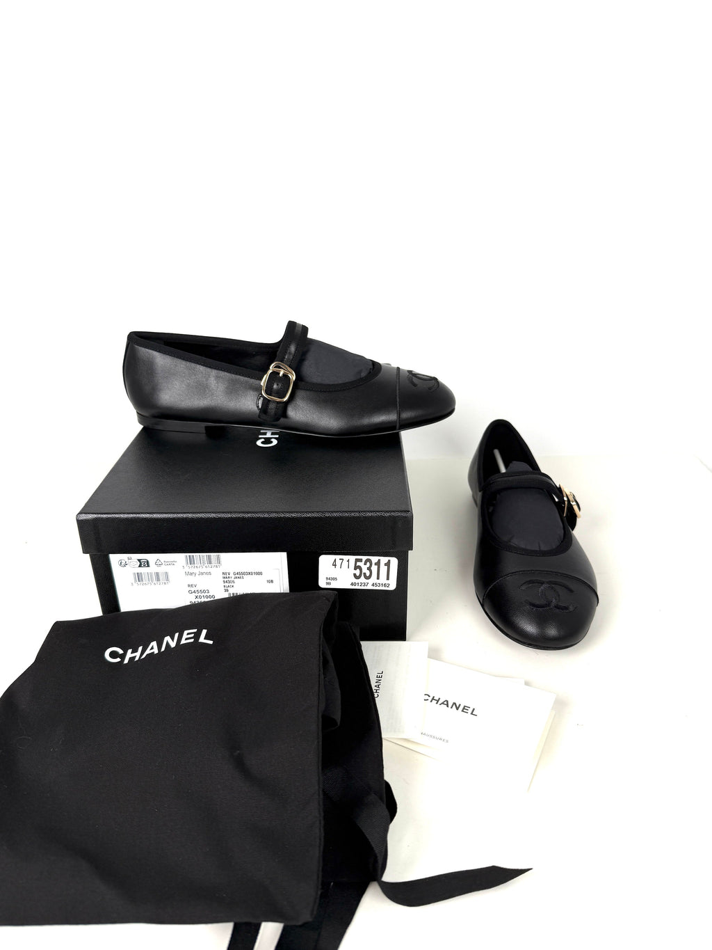 CHANEL Mary Janes 2025 Black Cap Toe CC Logo Flats 39 8