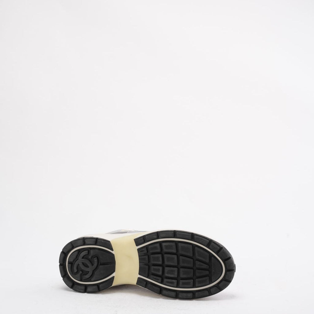 Chanel CC Logo Sneaker in White and Silver 38.5