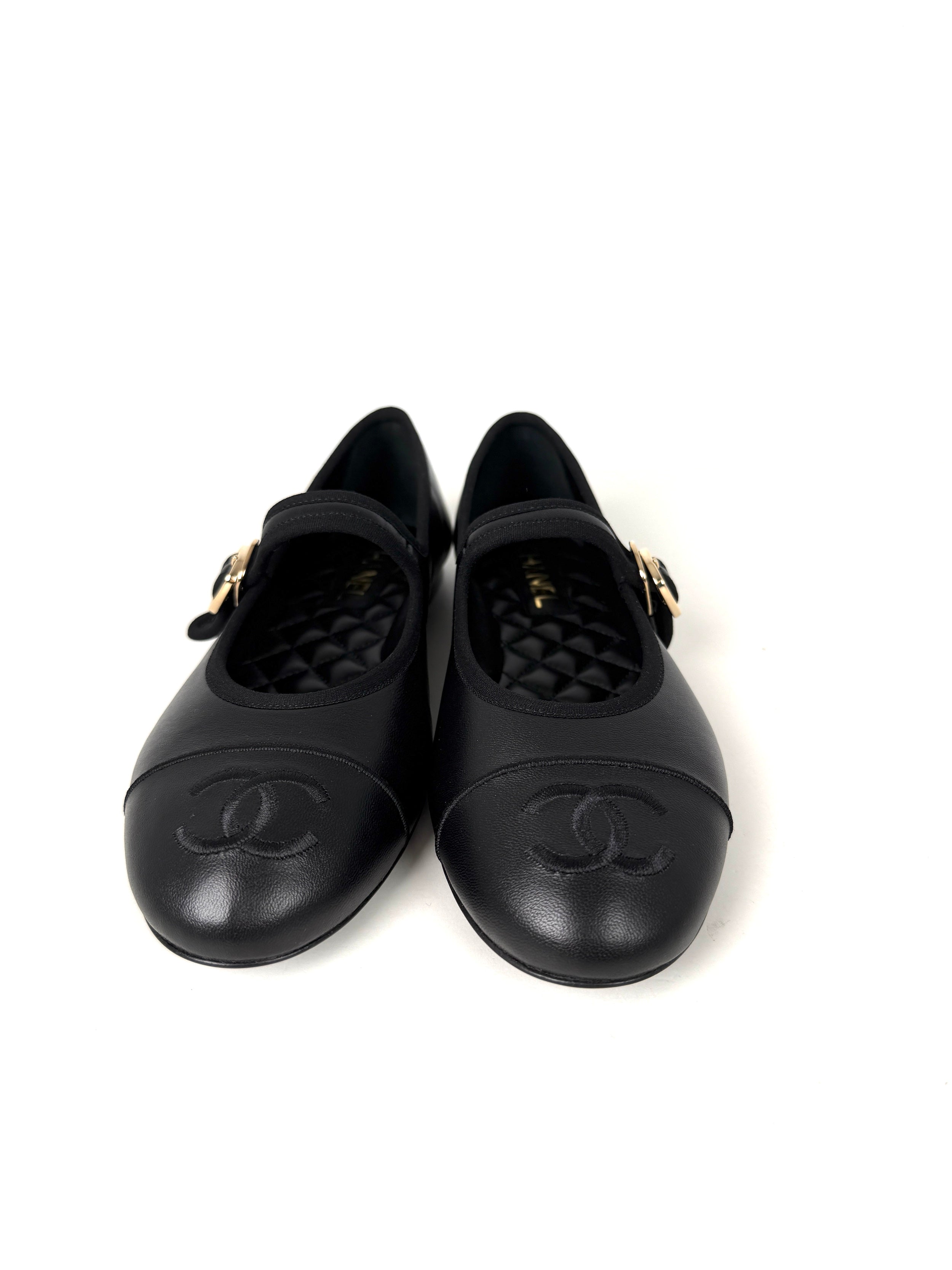 CHANEL Mary Janes 2025 Black Cap Toe CC Logo Flats 39 8