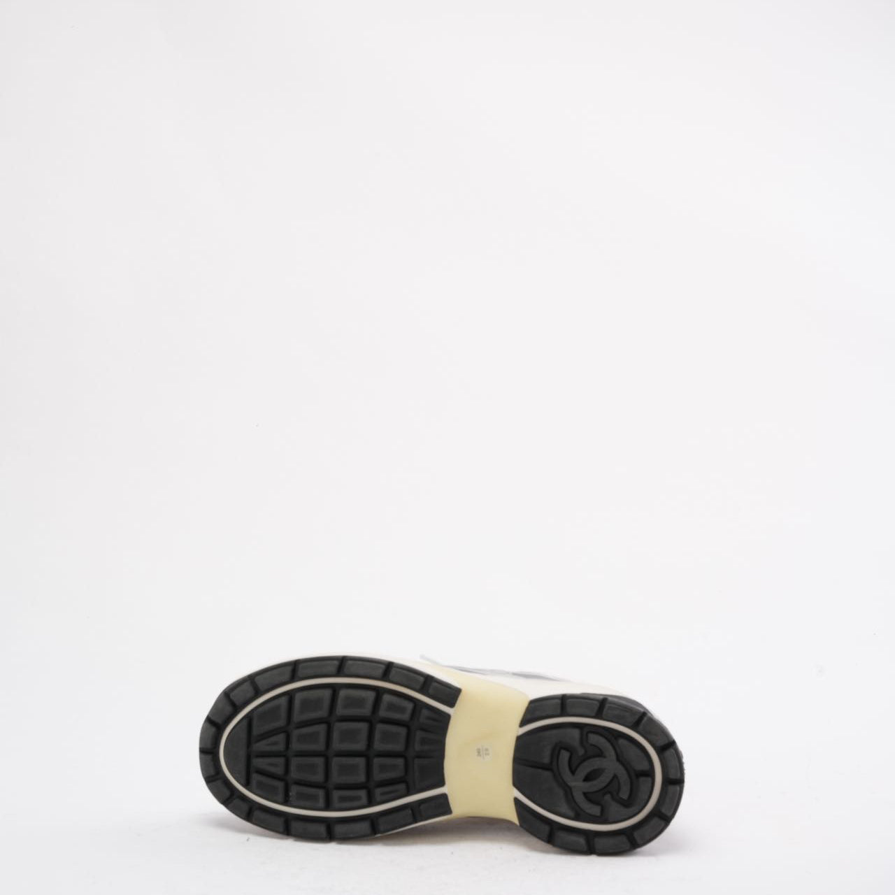 Chanel CC Logo Sneaker in White and Silver 38.5