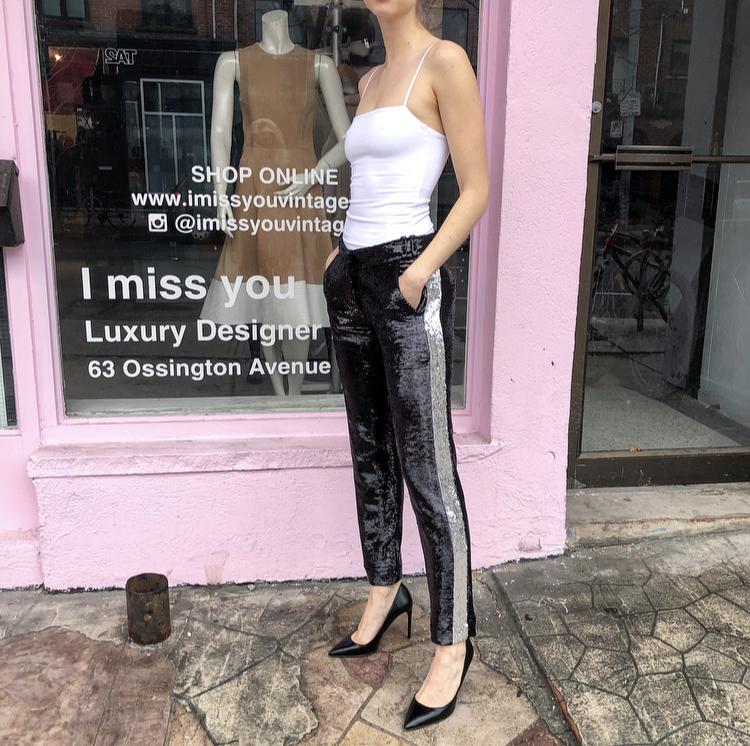 Balmain Black Silver Sequin Tuxedo Stripe Trouser - 38
