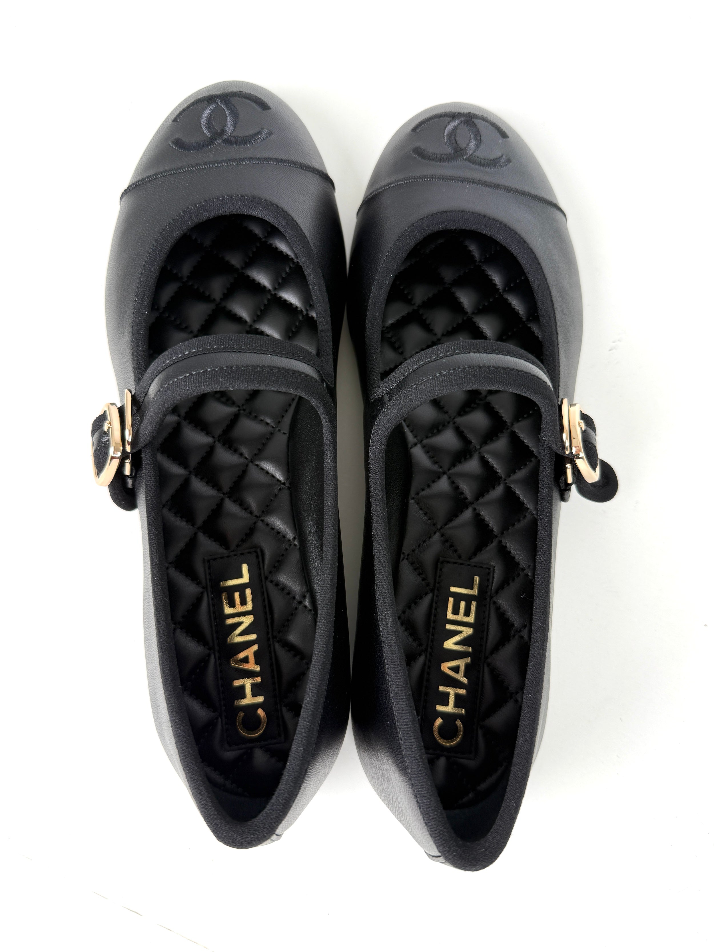 CHANEL Mary Janes 2025 Black Cap Toe CC Logo Flats 39 8