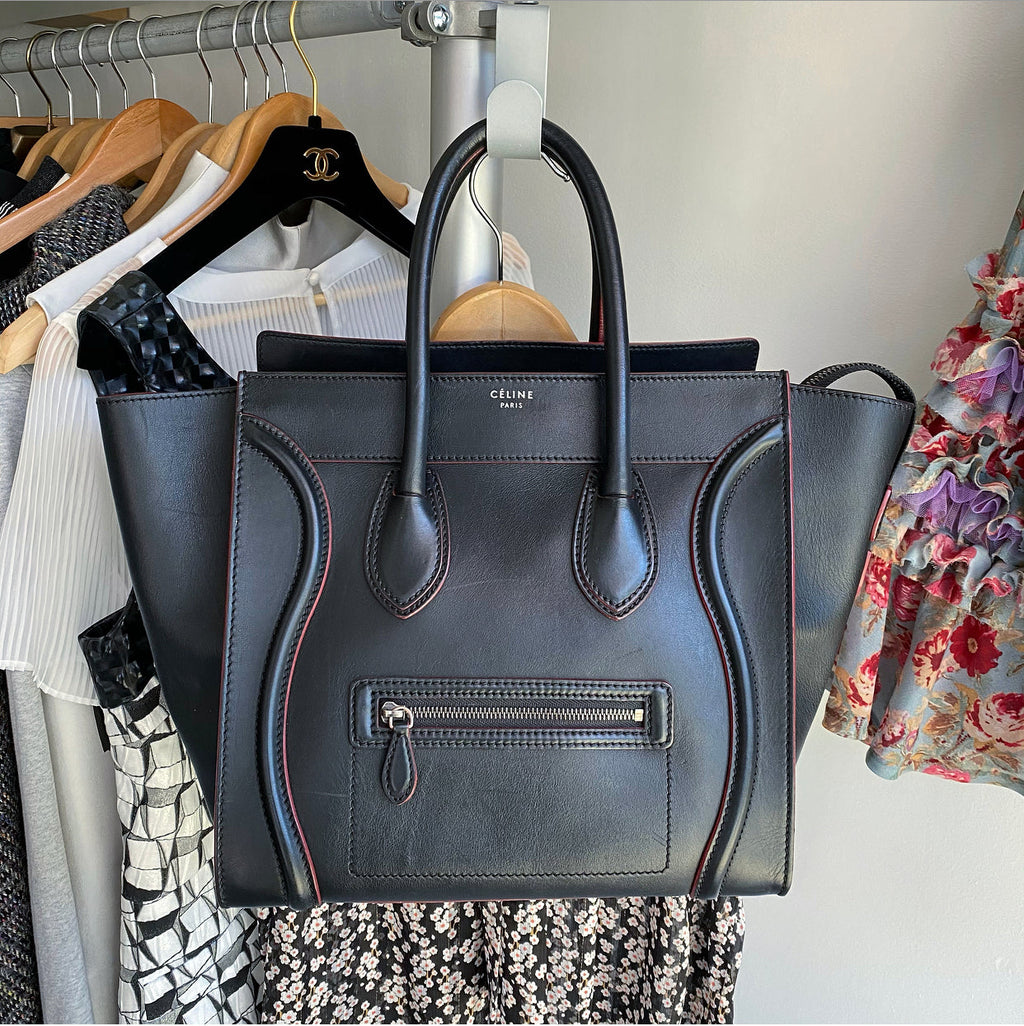 Celine Black and Red Leather Medium Phantom Tote Bag
