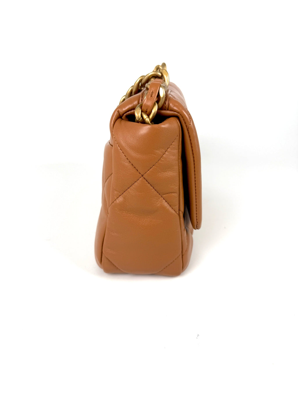 CHANEL 19 Small Carmel Brown Lambskin Gold Hardware Flap Bag