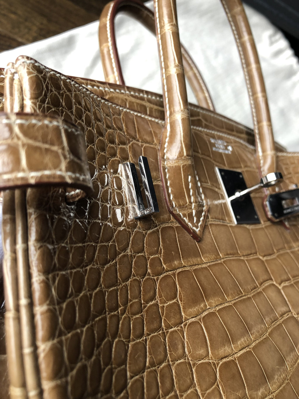 Hermes Vintage Ficelle Alligator Birkin 30 cm Palladium Hardware