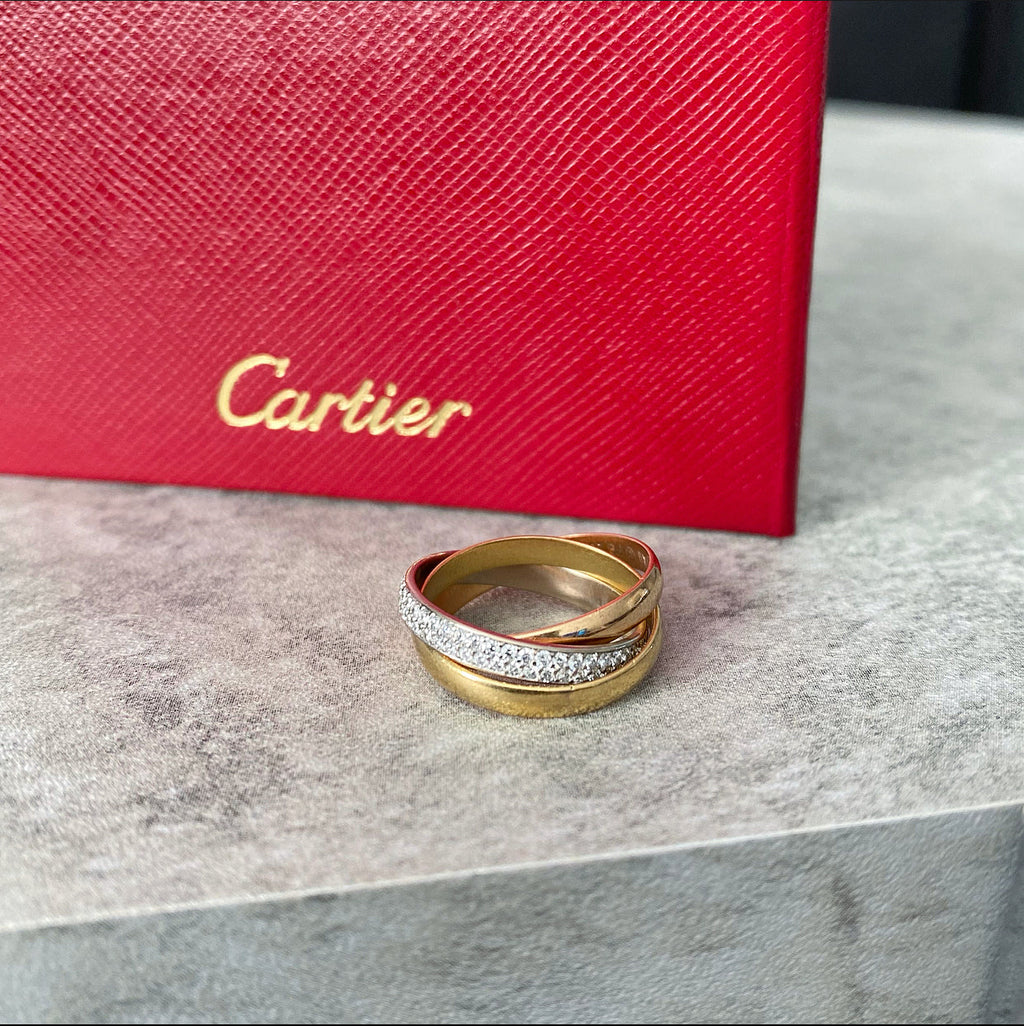 Cartier 18k Tri-Color Gold Diamond Small Model Trinity Ring