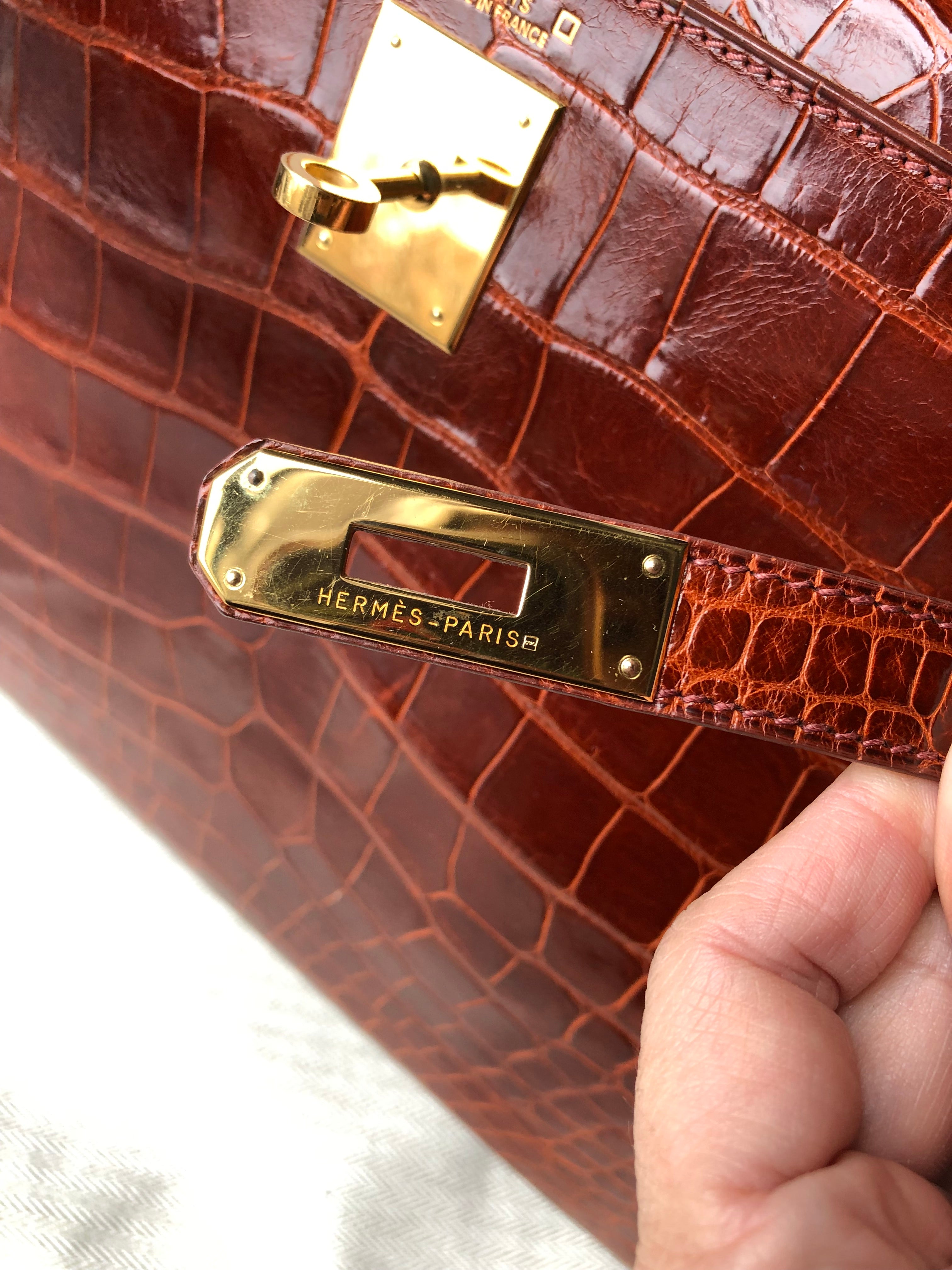 Hermes Vintage Etrusque Alligator Kelly 32 cm Gold Hardware