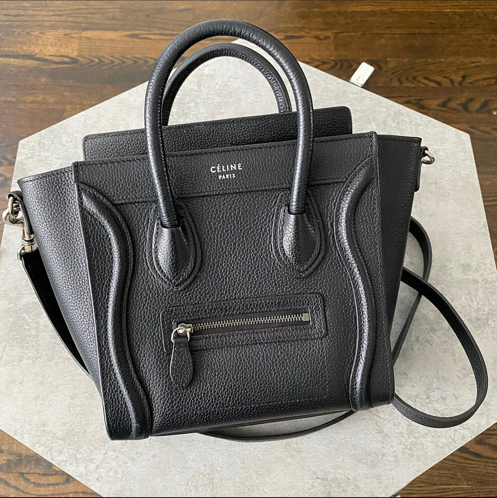 Céline Black Leather Nano Luggage Tote Crossbody Bag