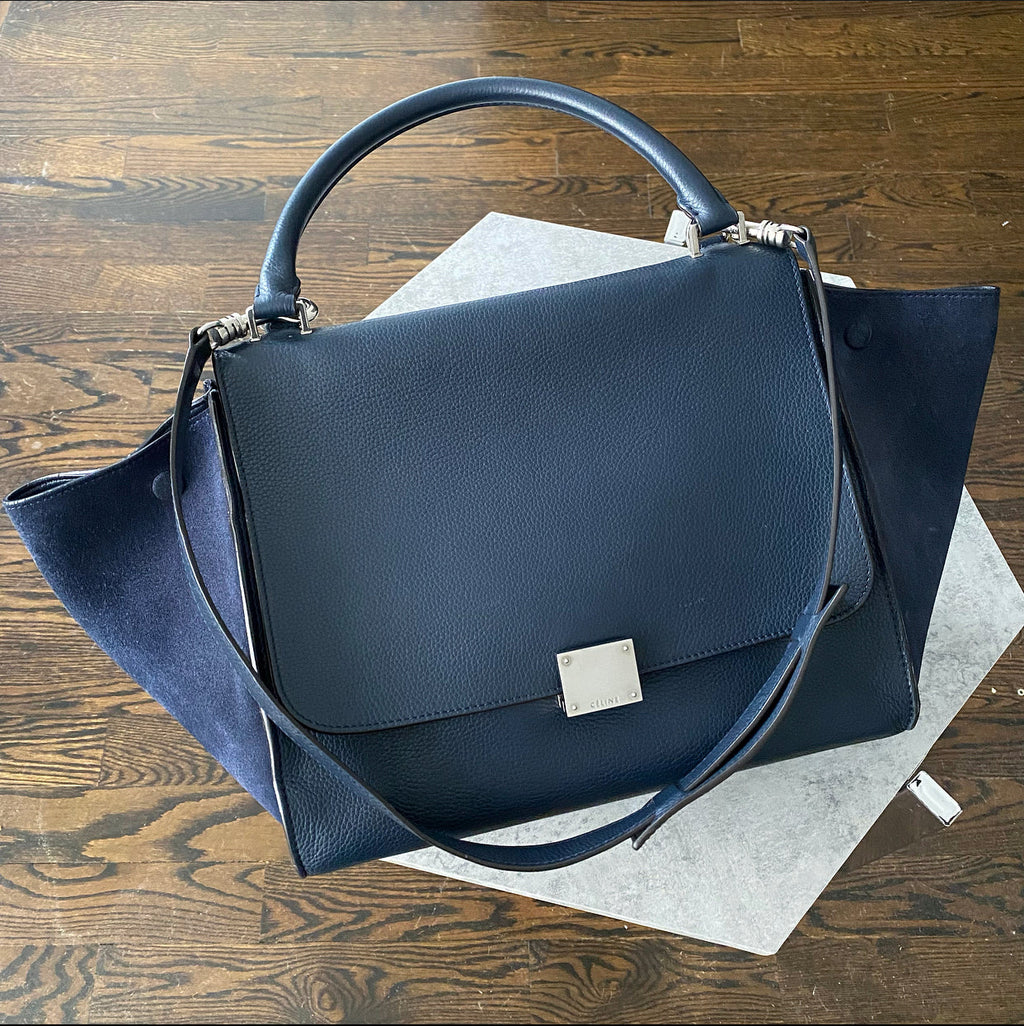 Celine Navy Leather and Suede Trapeze Two-Way Bag