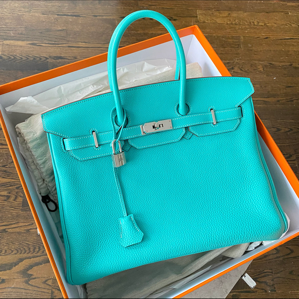 Hermes Birkin 35 PHW Togo Bleu Lagon / Blue Lagoon Bag