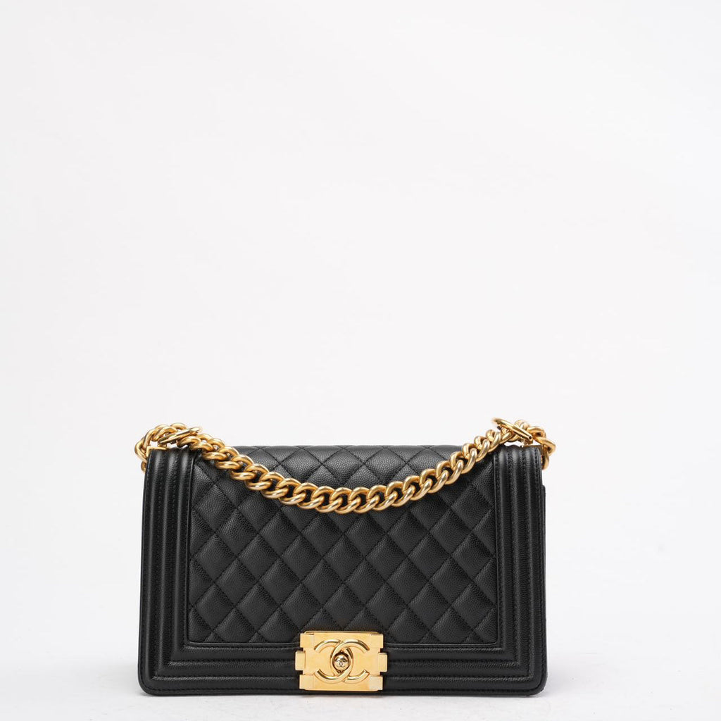 Chanel Boy Medium Black Flap Bag Quilted Caviar 2019