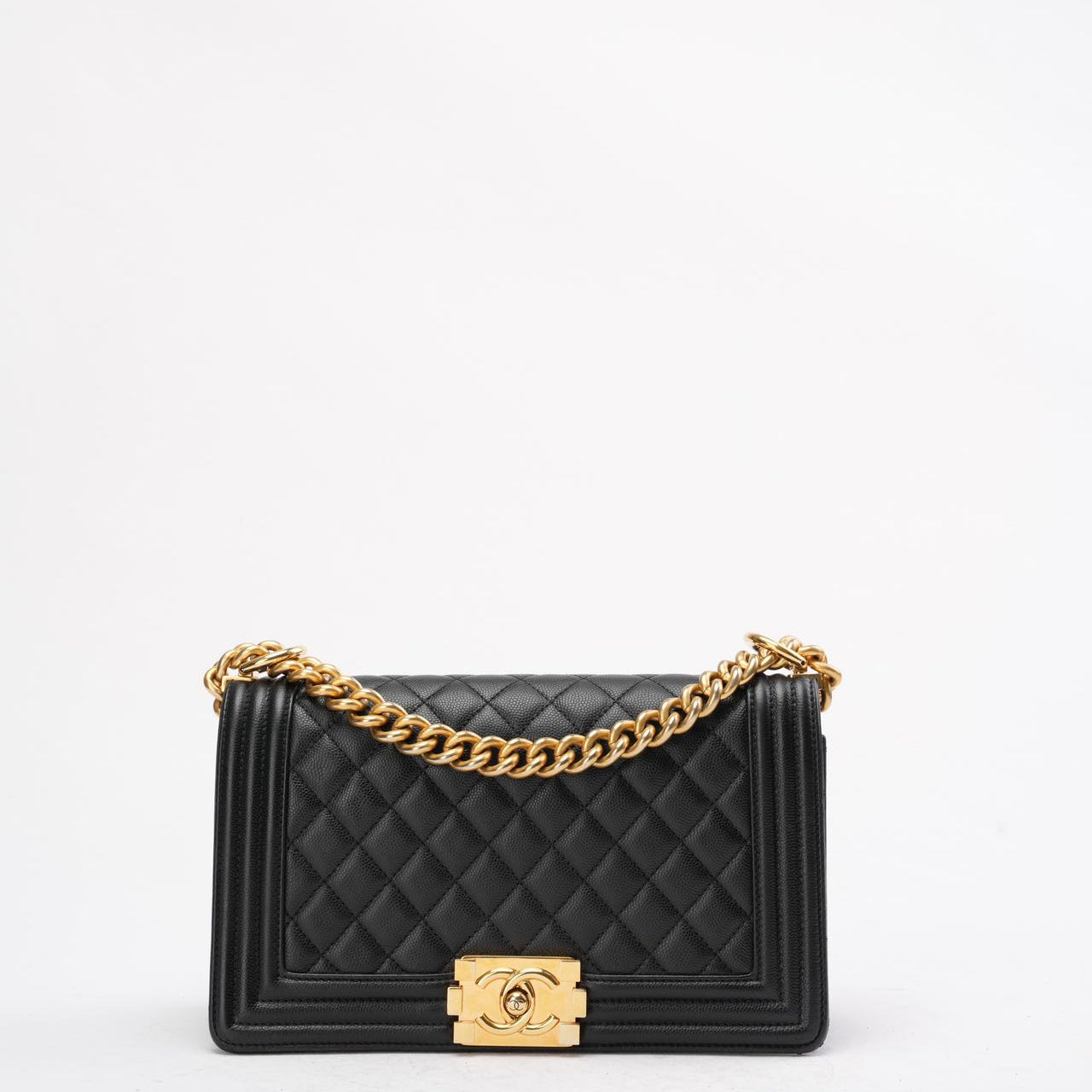Chanel Boy Medium Black Flap Bag Quilted Caviar 2019