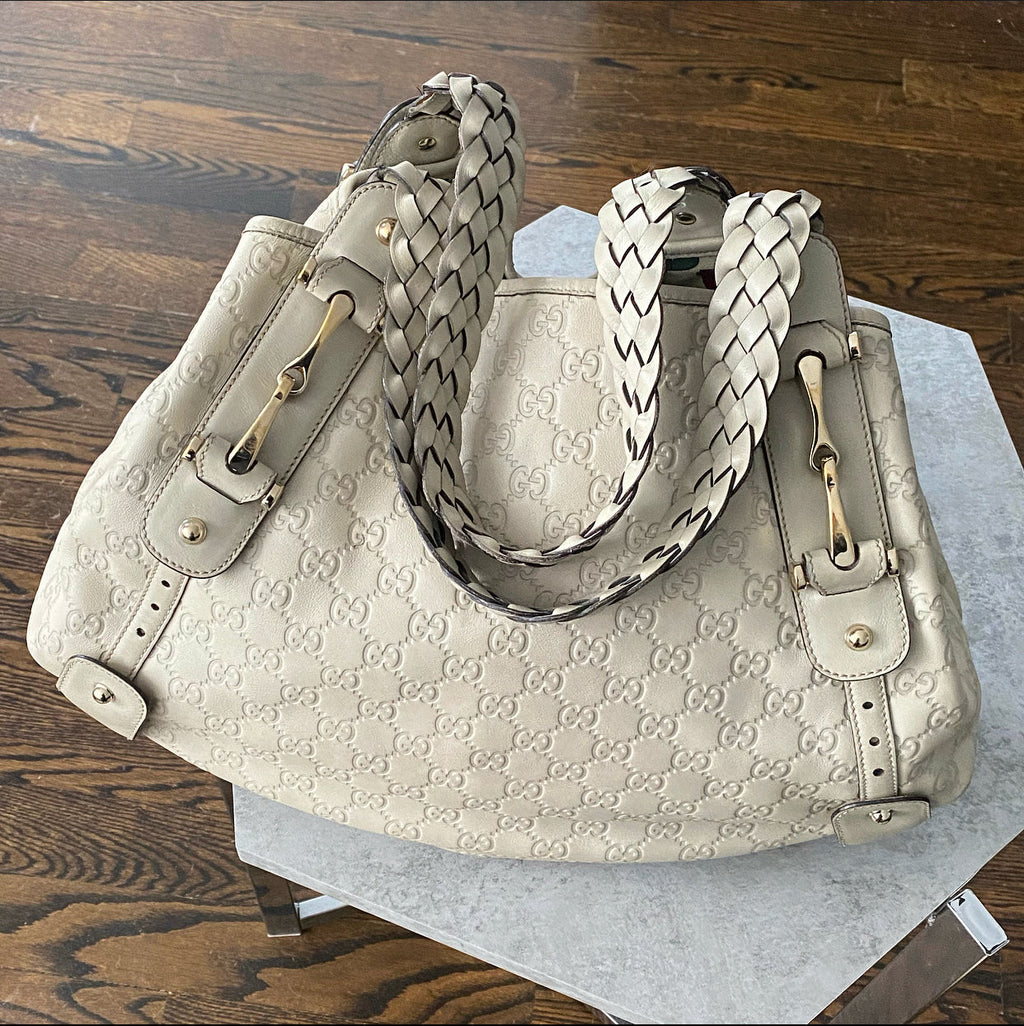 Gucci Ivory Guccissima Leather Braided Strap Pelham Tote Bag