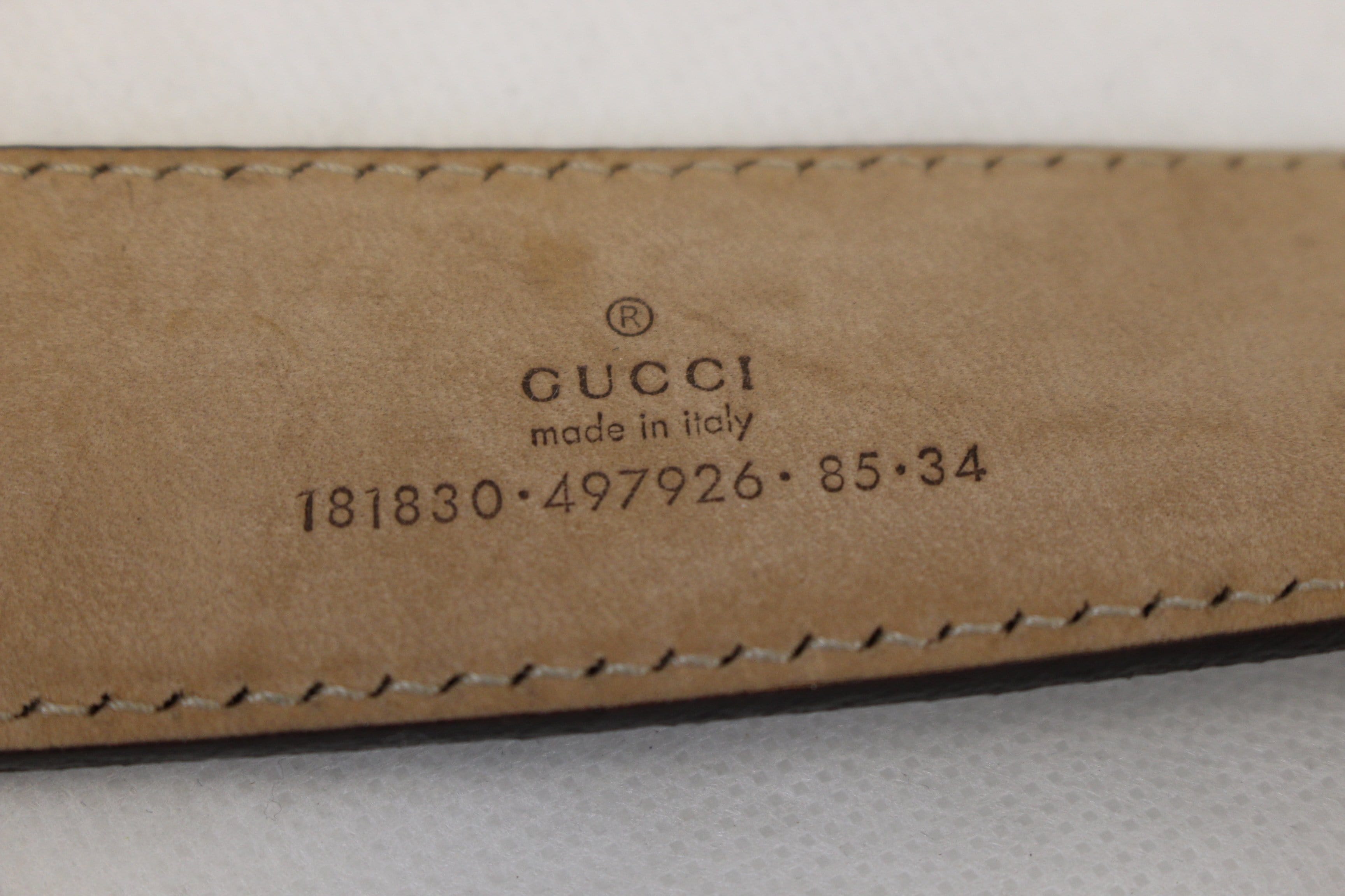 Gucci GG Canvas Beige Script Buckle Belt Size 85/34