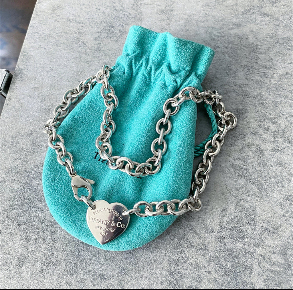 Tiffany & Co.  Sterling Silver Heart Tag Choker Necklace