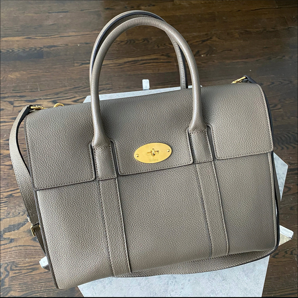 Mulberry Taupe Grained Leather Bayswater Bag With Strap