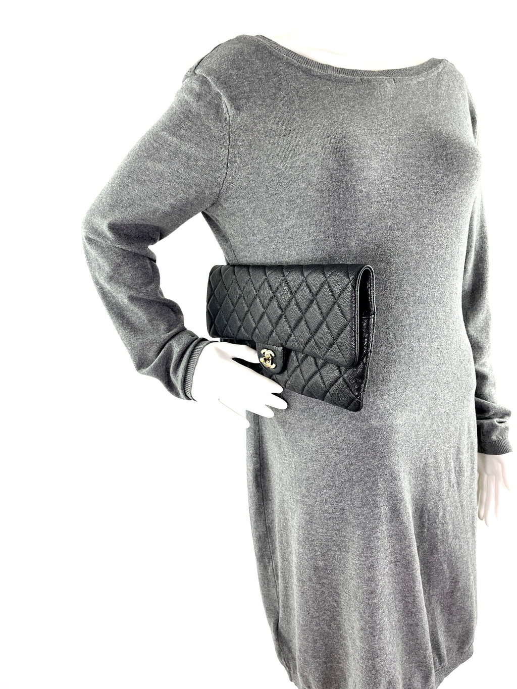 CHANEL Classic 2021 Black Quilted Caviar Flap Clutch Bag