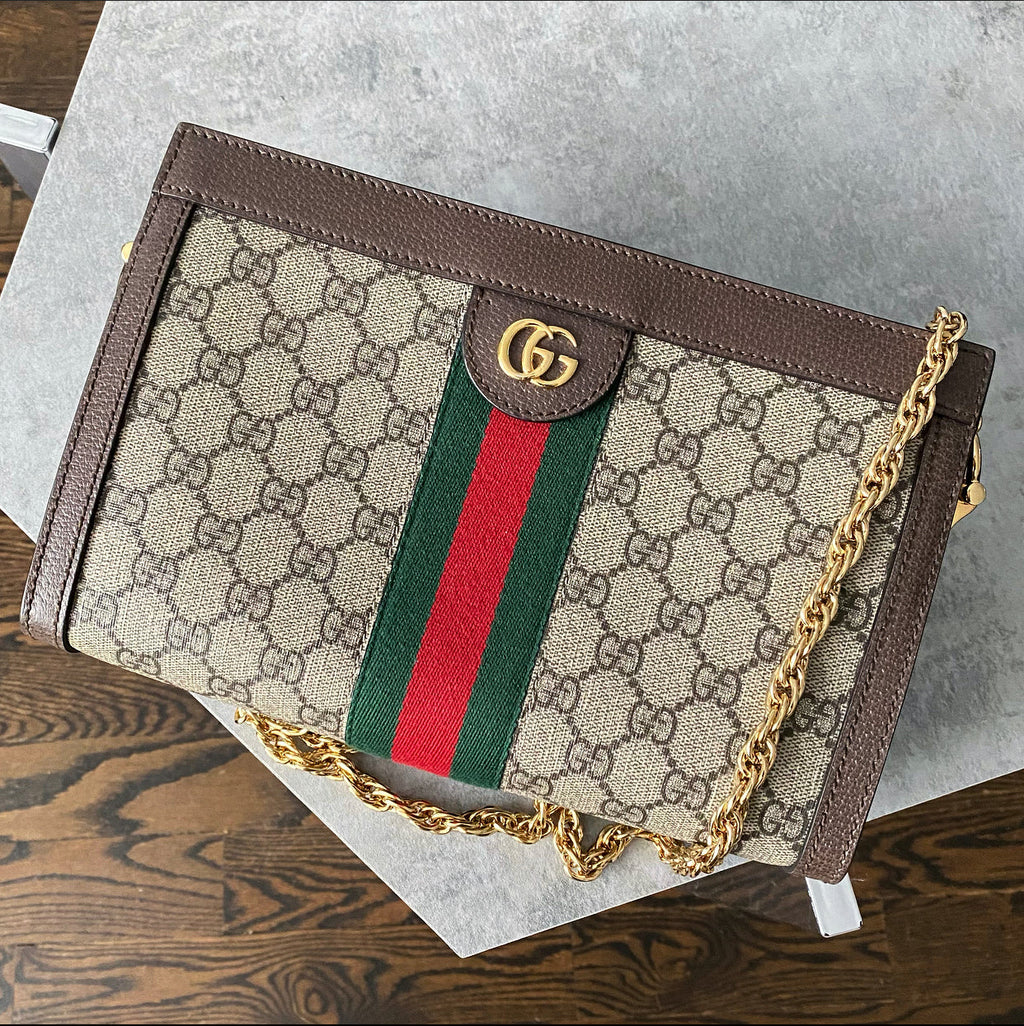 Gucci Brown Monogram GG Web Ophidia Small Shoulder Bag