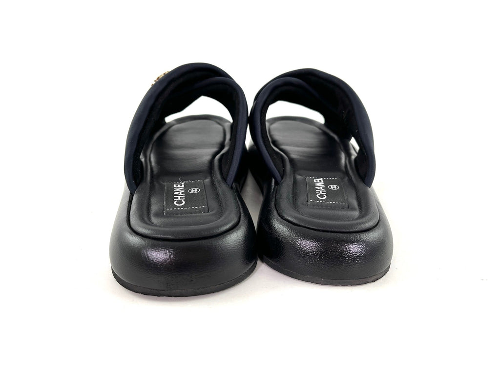 CHANEL Puffy 2022 Criss Cross Black Slide Sandals 41 10