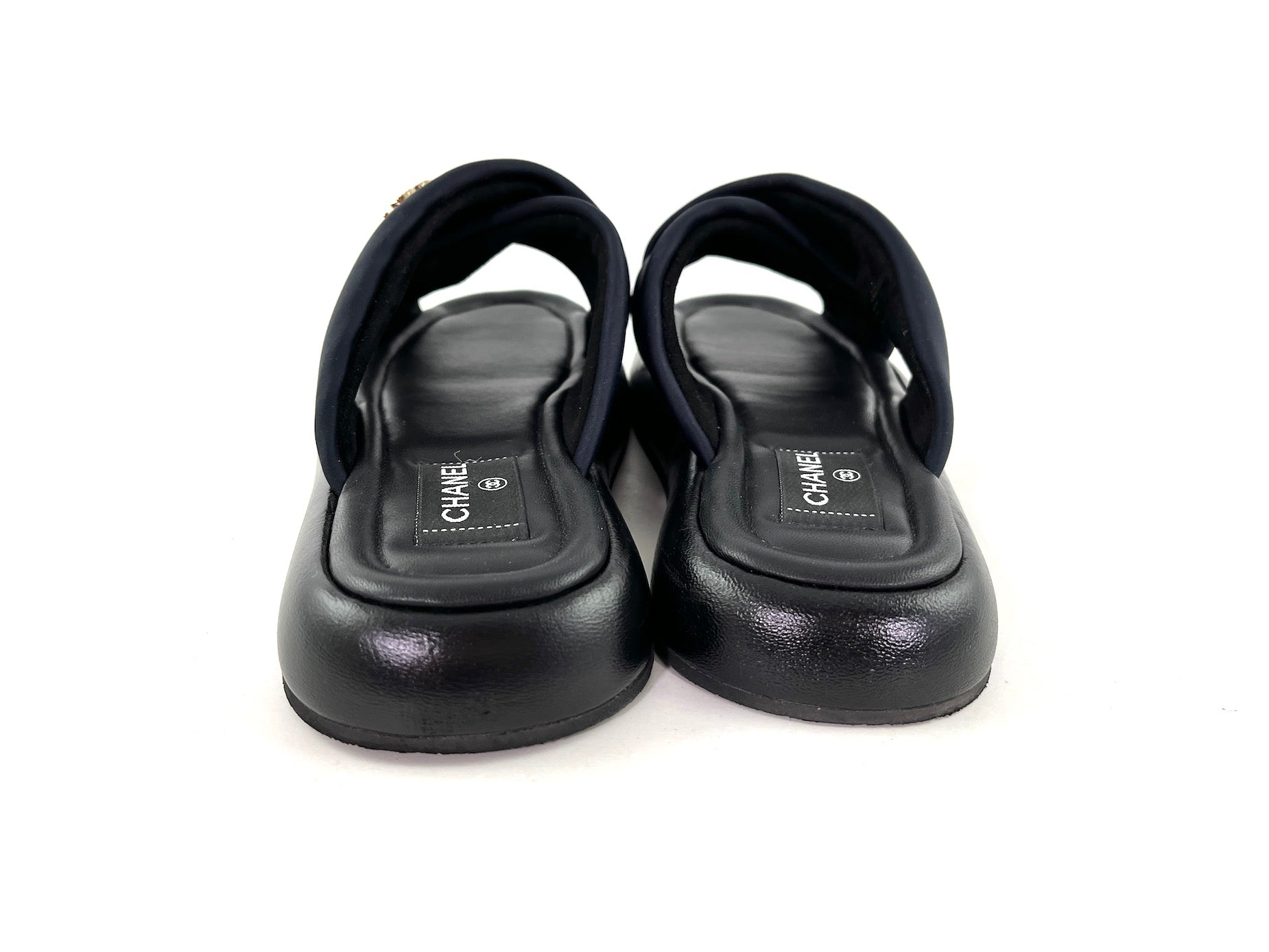 CHANEL Puffy 2022 Criss Cross Black Slide Sandals 41 10