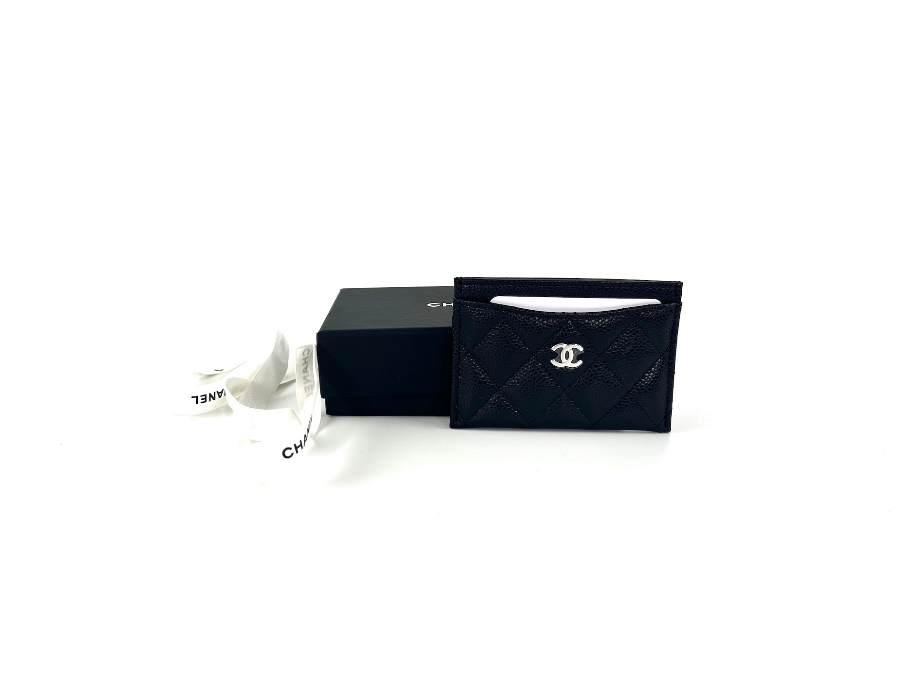 CHANEL 2022 Black Caviar Quilted  Holder Case