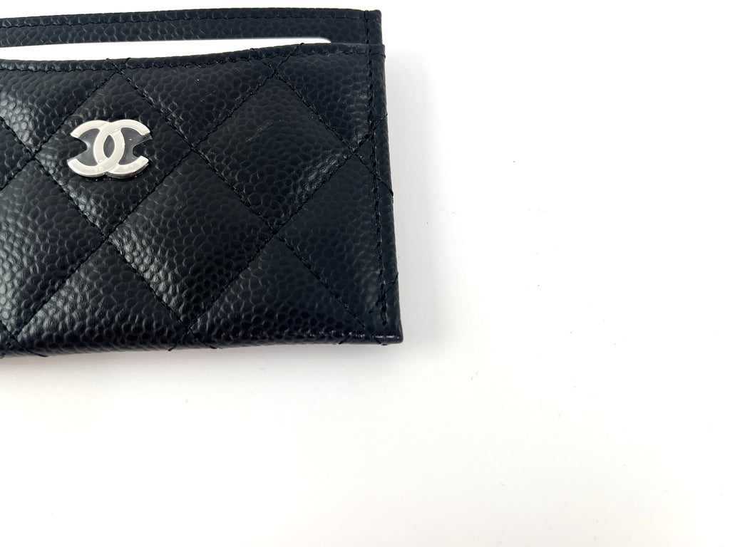 CHANEL 2022 Black Caviar Quilted  Holder Case