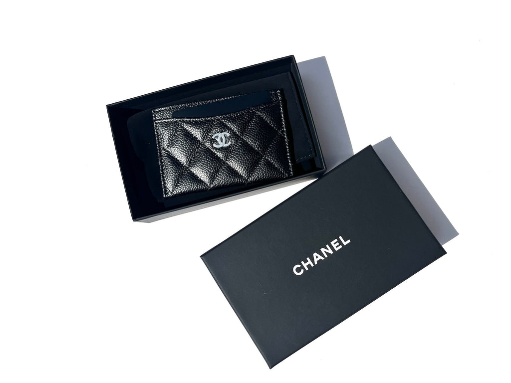 CHANEL 2022 Black Caviar Quilted  Holder Case