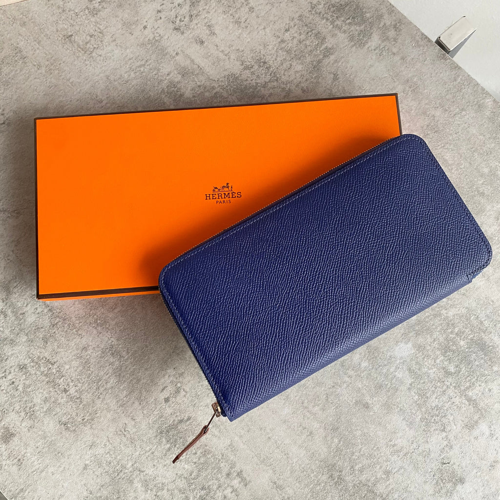 Hermes Blue Silk in Classic Long Zip Wallet