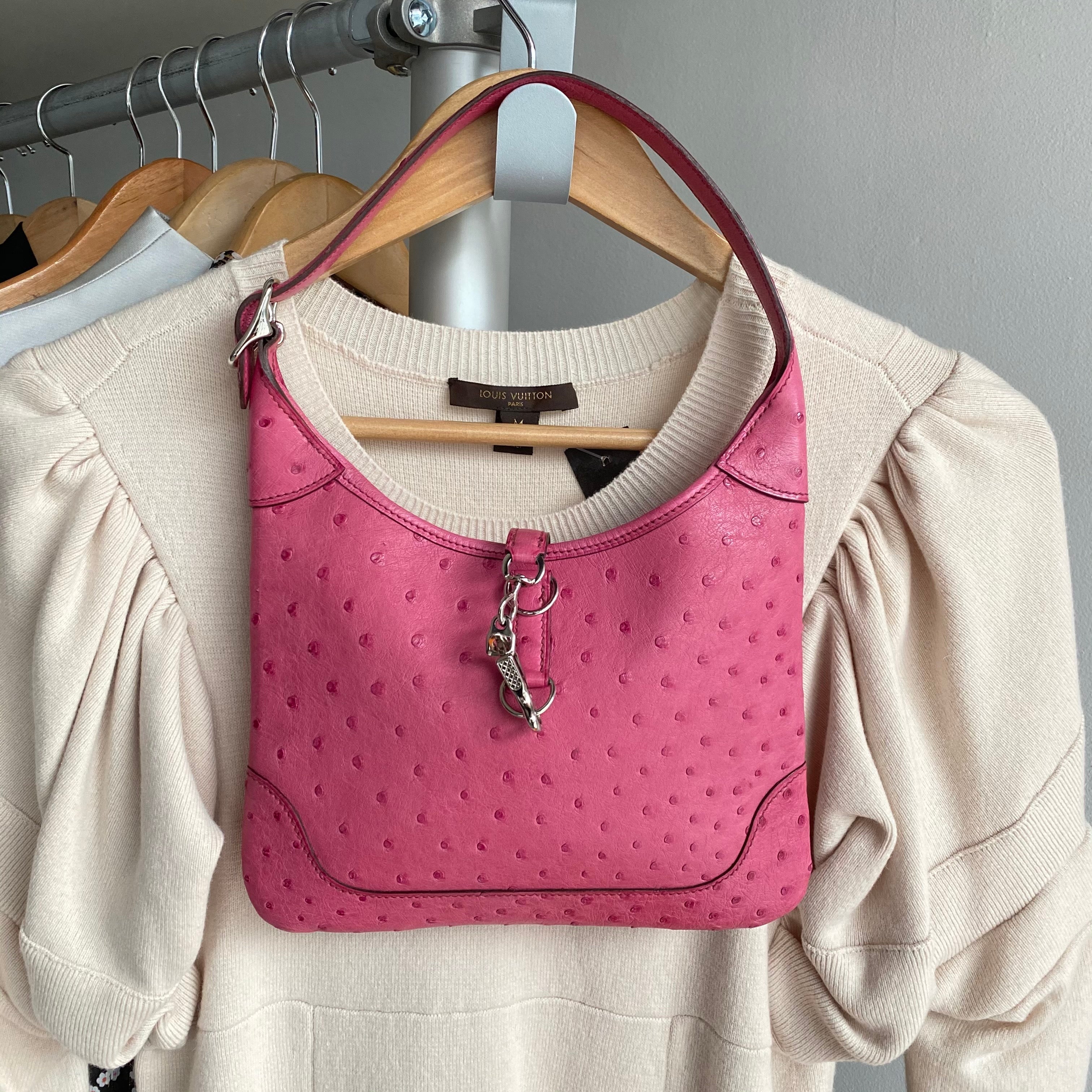 Hermes Pink Ostrich Leather Trim 23 Bag