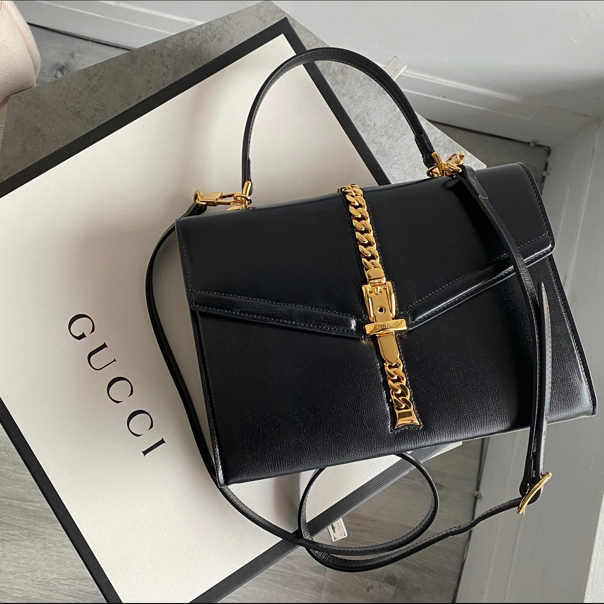 Gucci 1969 Sylvie Small Black Top Handle Two-Way Bag