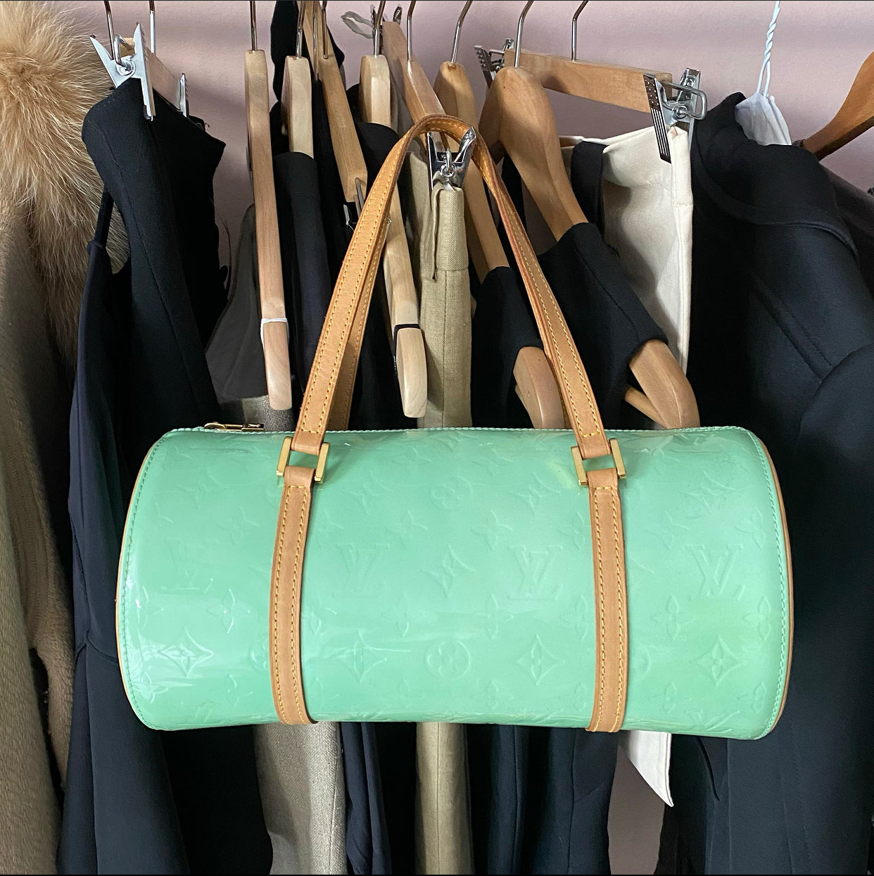Louis Vuitton Mint Green Vernis Bedford 30 Barrel Bag