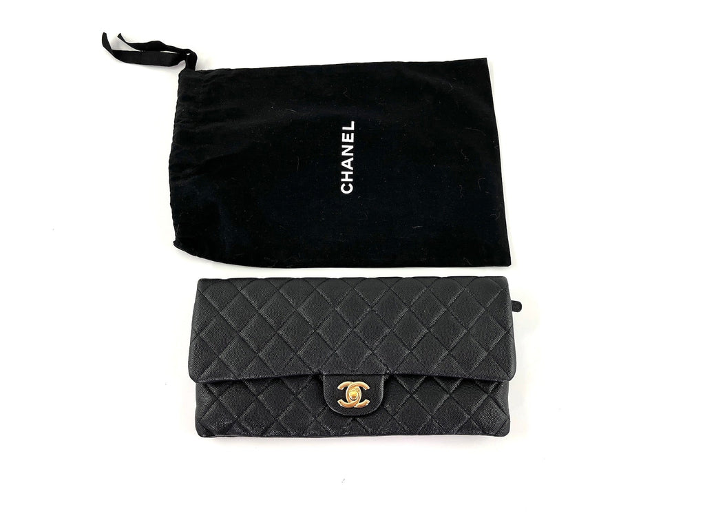 CHANEL Classic 2021 Black Quilted Caviar Flap Clutch Bag