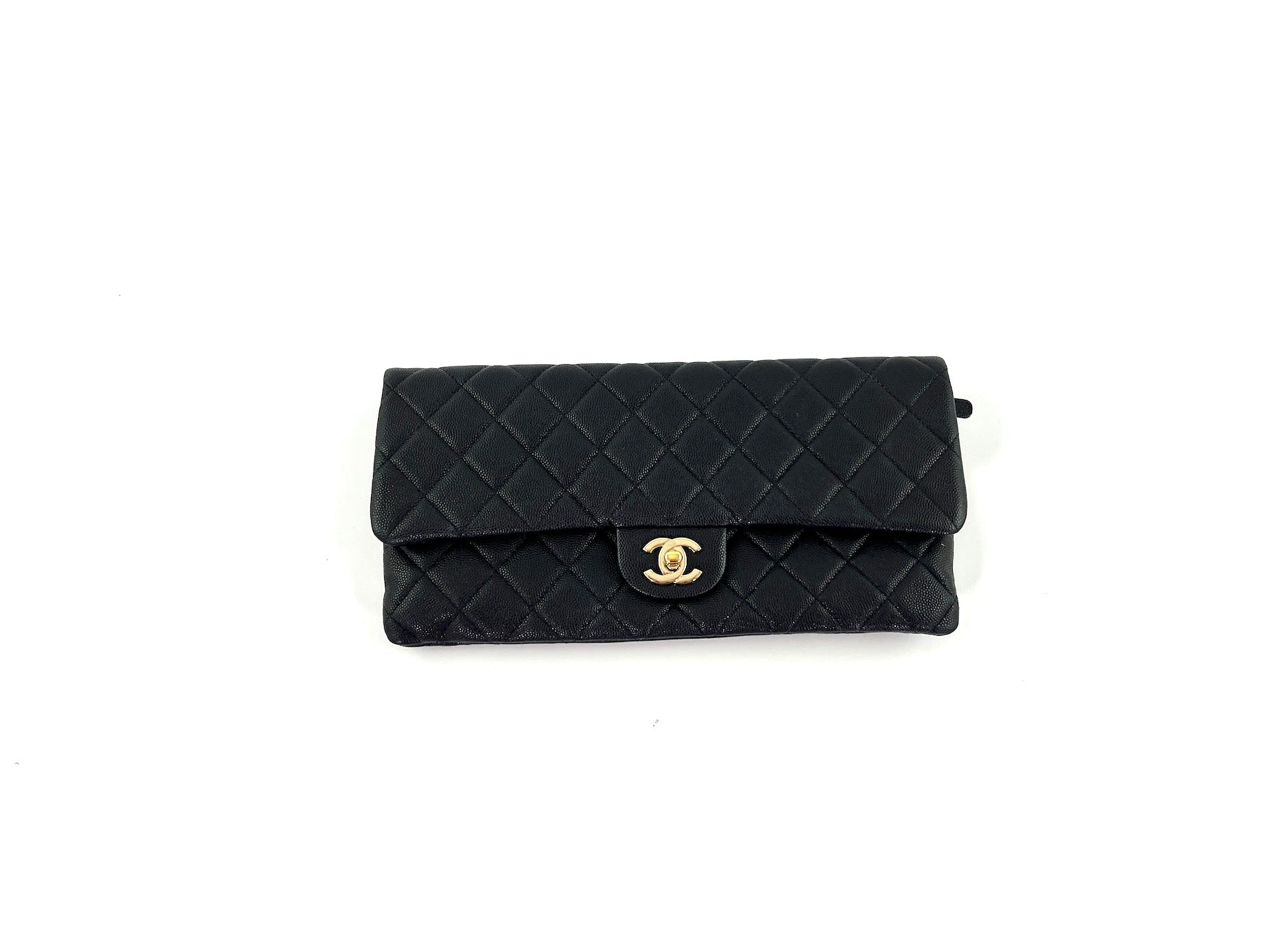 CHANEL Classic 2021 Black Quilted Caviar Flap Clutch Bag