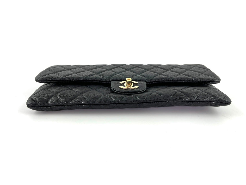 CHANEL Classic 2021 Black Quilted Caviar Flap Clutch Bag
