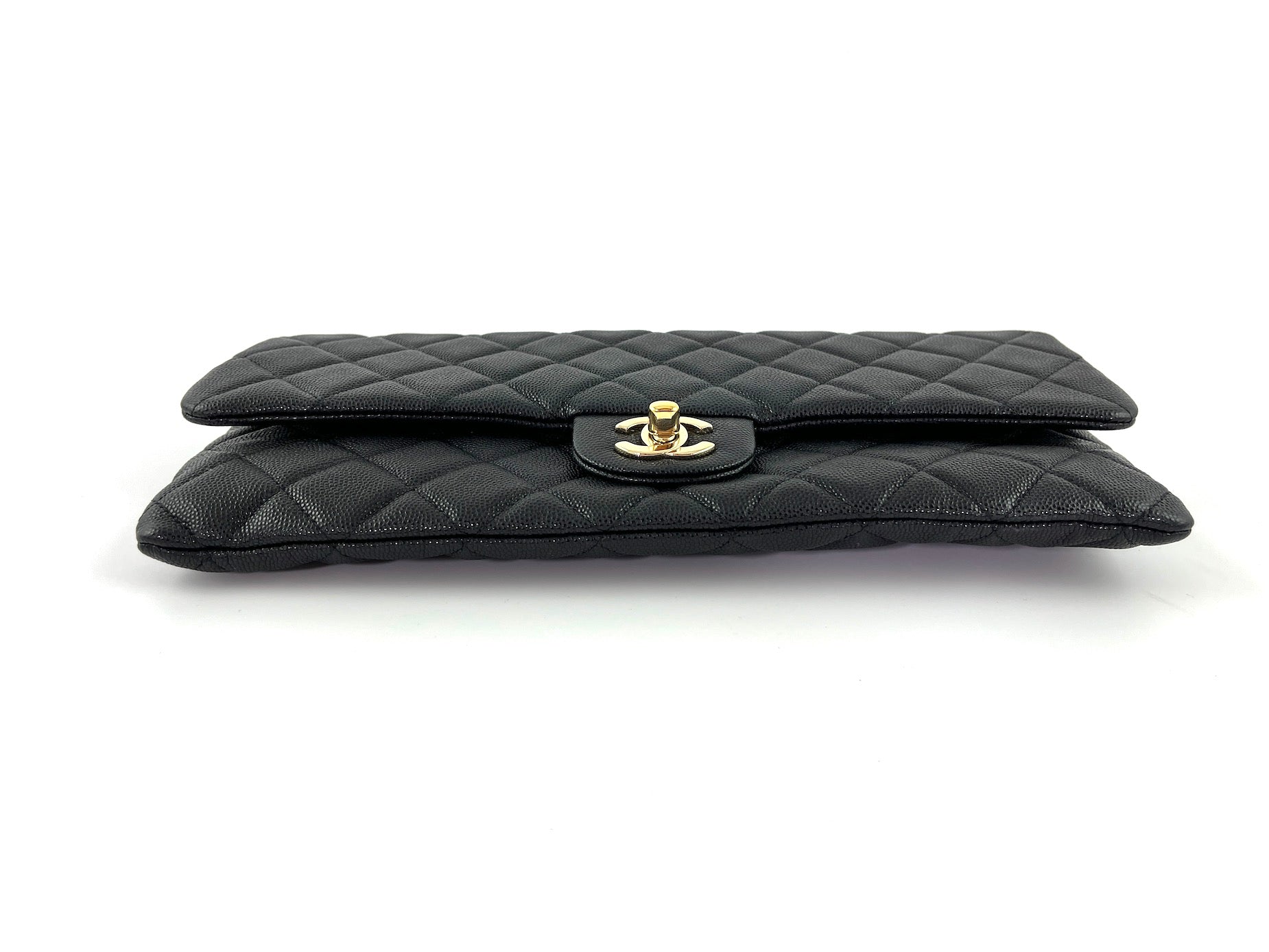 CHANEL Classic 2021 Black Quilted Caviar Flap Clutch Bag