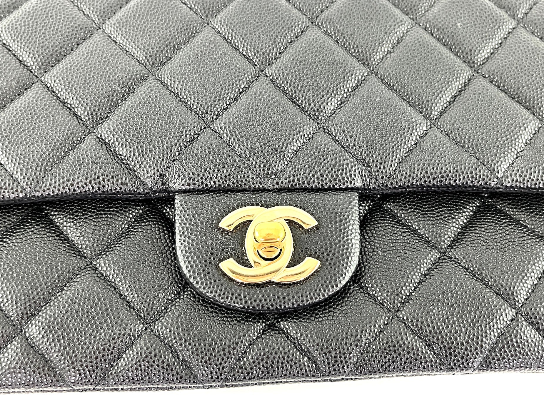 CHANEL Classic 2021 Black Quilted Caviar Flap Clutch Bag