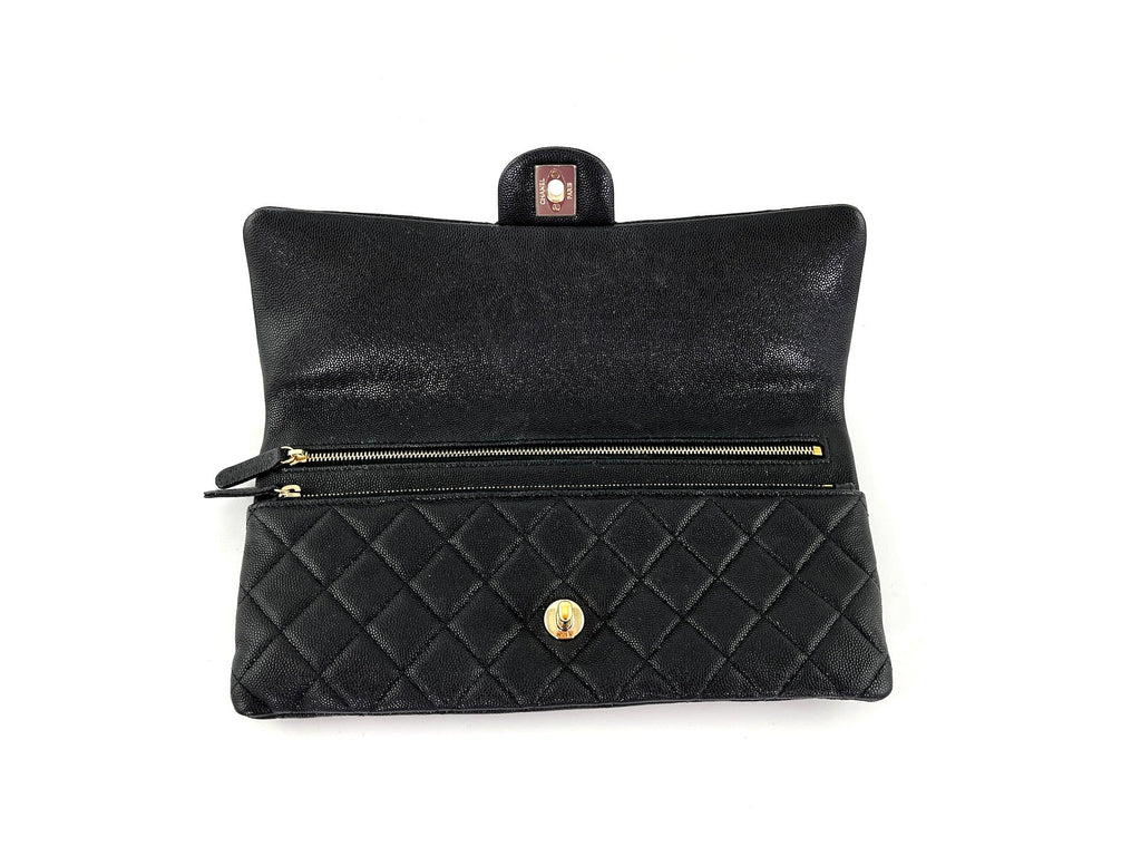 CHANEL Classic 2021 Black Quilted Caviar Flap Clutch Bag