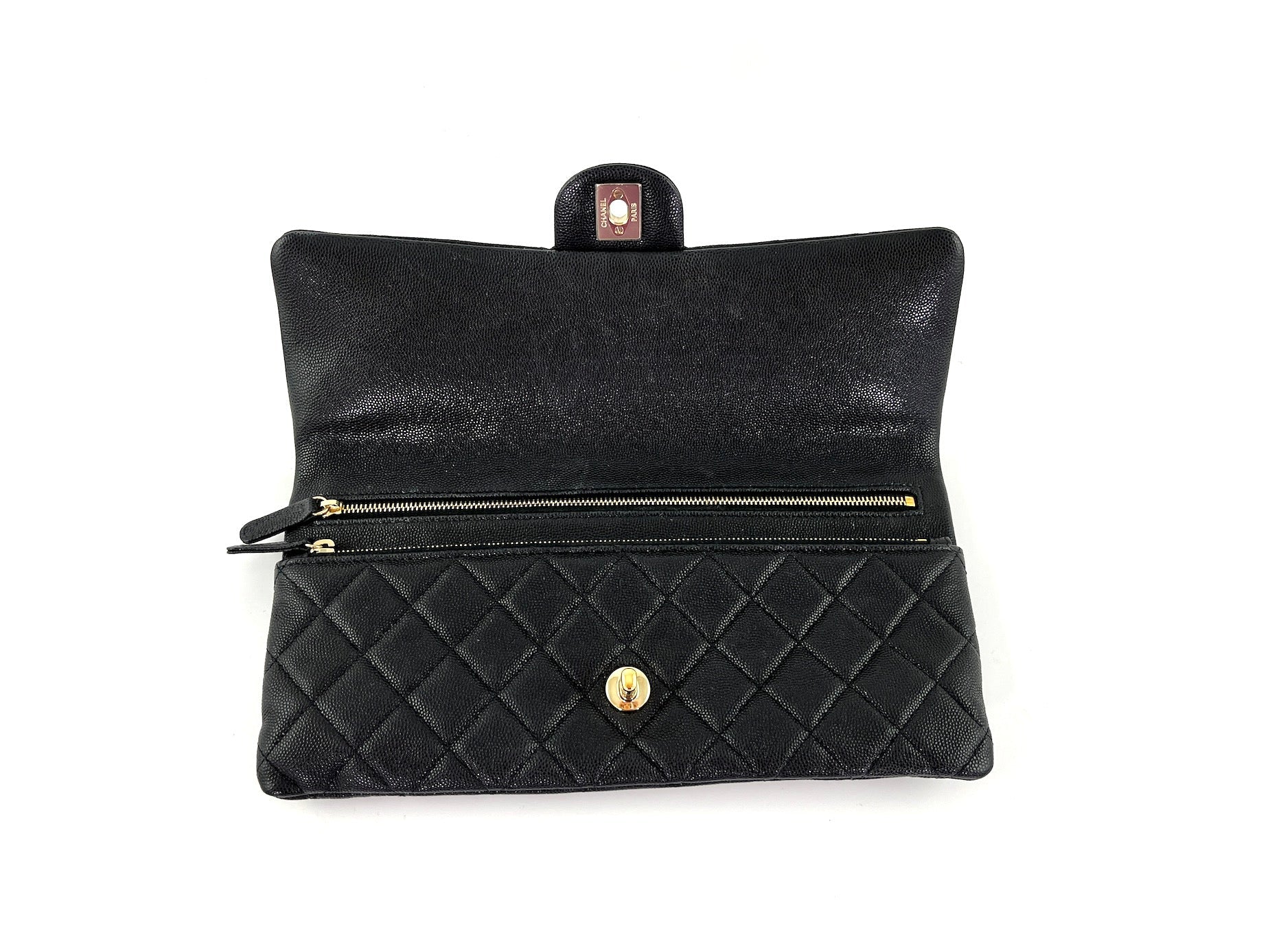 CHANEL Classic 2021 Black Quilted Caviar Flap Clutch Bag