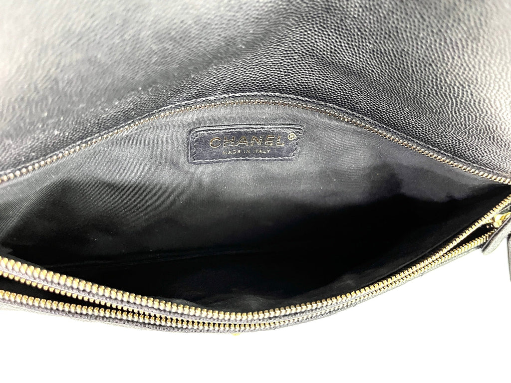 CHANEL Classic 2021 Black Quilted Caviar Flap Clutch Bag