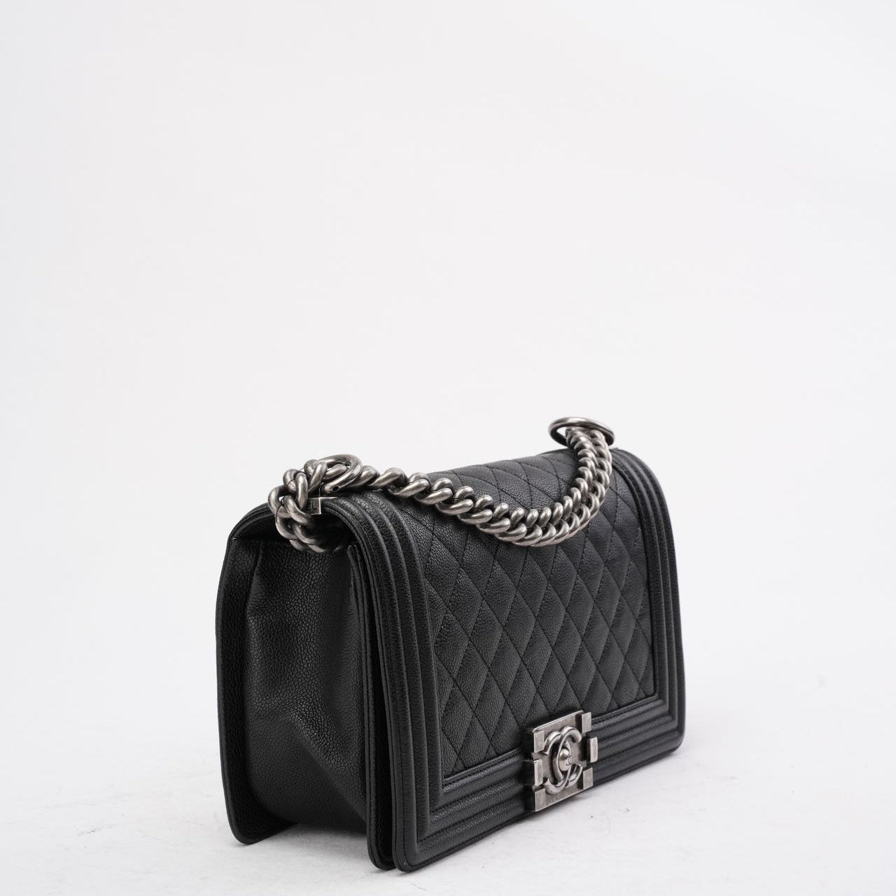Chanel Boy Medium Black Flap Bag Quilted Caviar 2017